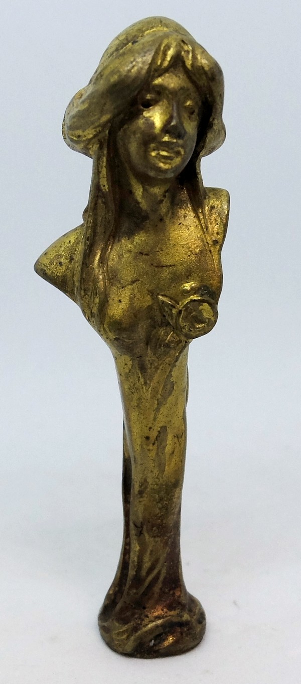 Feinster Jugendstil Petschaft Siegel Wachssiegel, Büste junger Frau aus Bronze